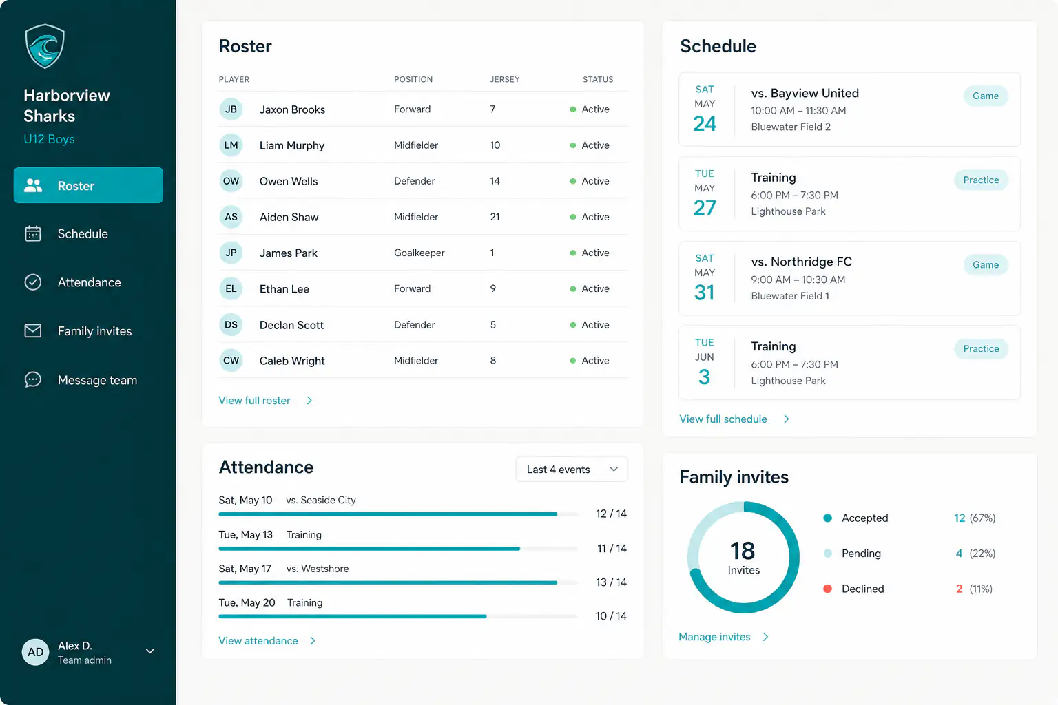 Team HQ schedule, RSVP, and team operations preview