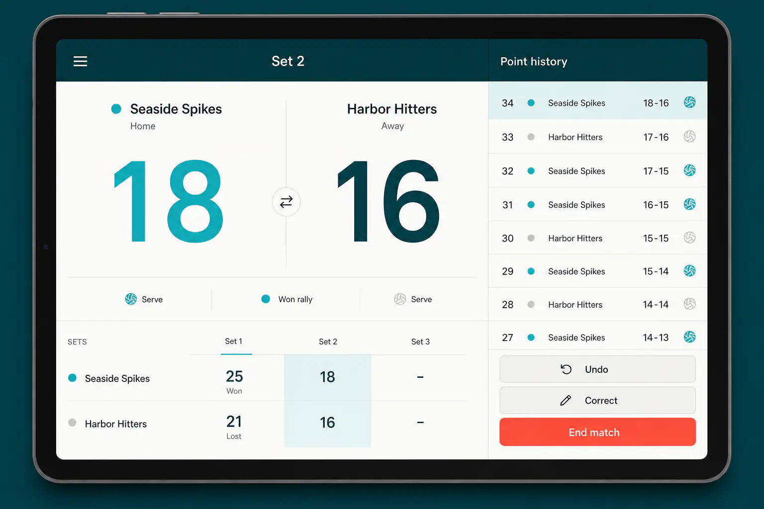Volleyball Tracker scoring and correction flow